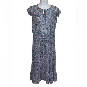 Gypsies & Moondust Women Short Sleeve BLUE Floral Midi Dress Size Large
